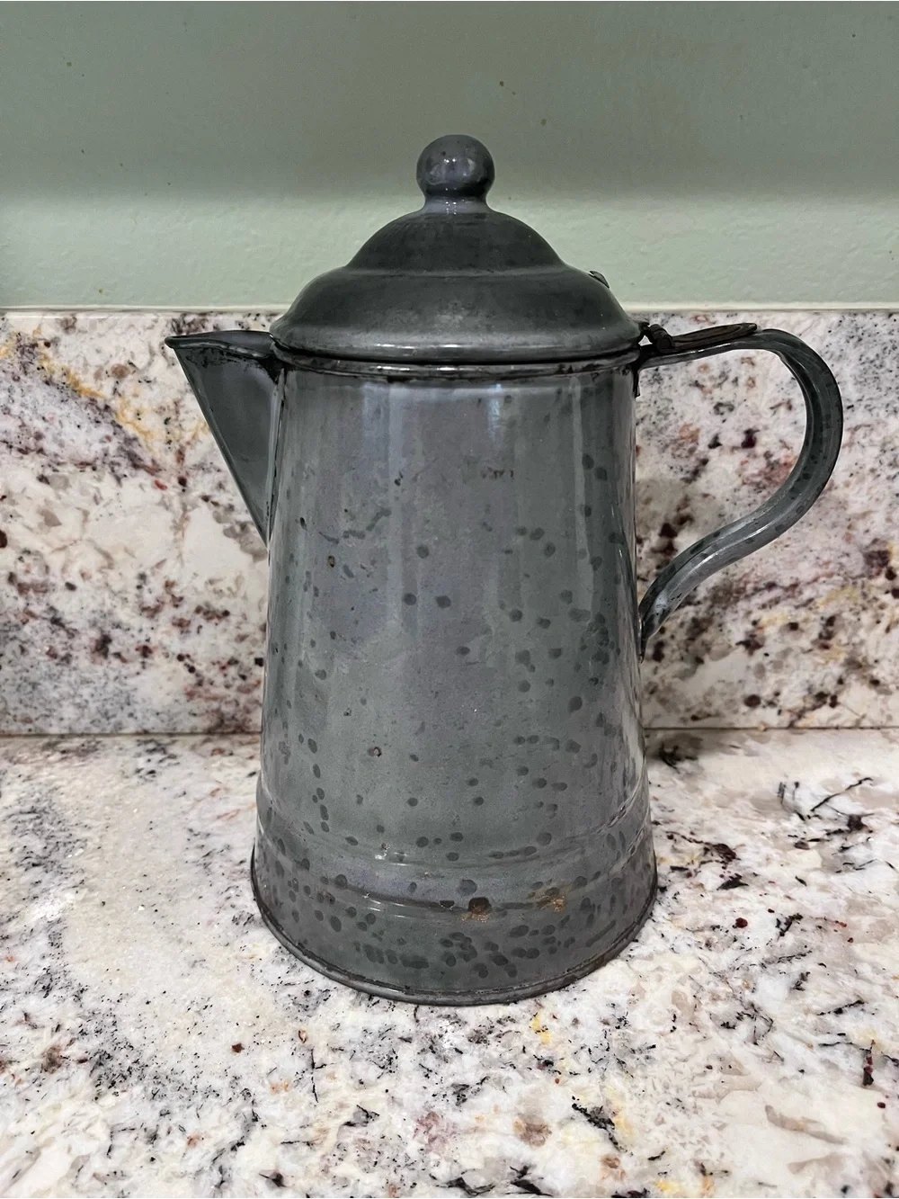 Gray Speckled Enamel Coffee Pot - Vintage-Style Kitchen Pitcher
